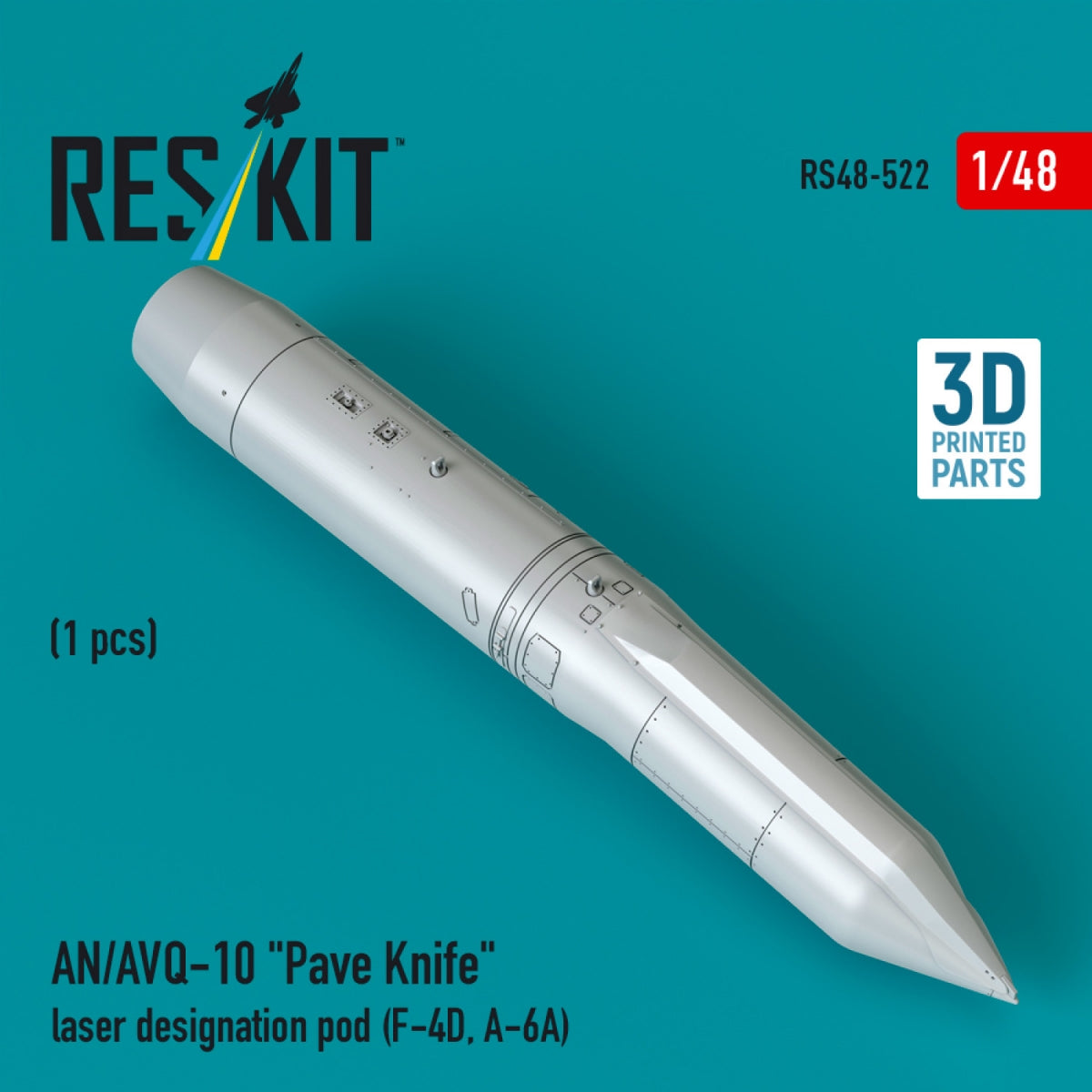 RESKIT RS48-0522 AN/AVQ-10 "Pave Knife" laser designation pod (1 pcs) (F-4D, A-6A) (3D Printed) 1/48