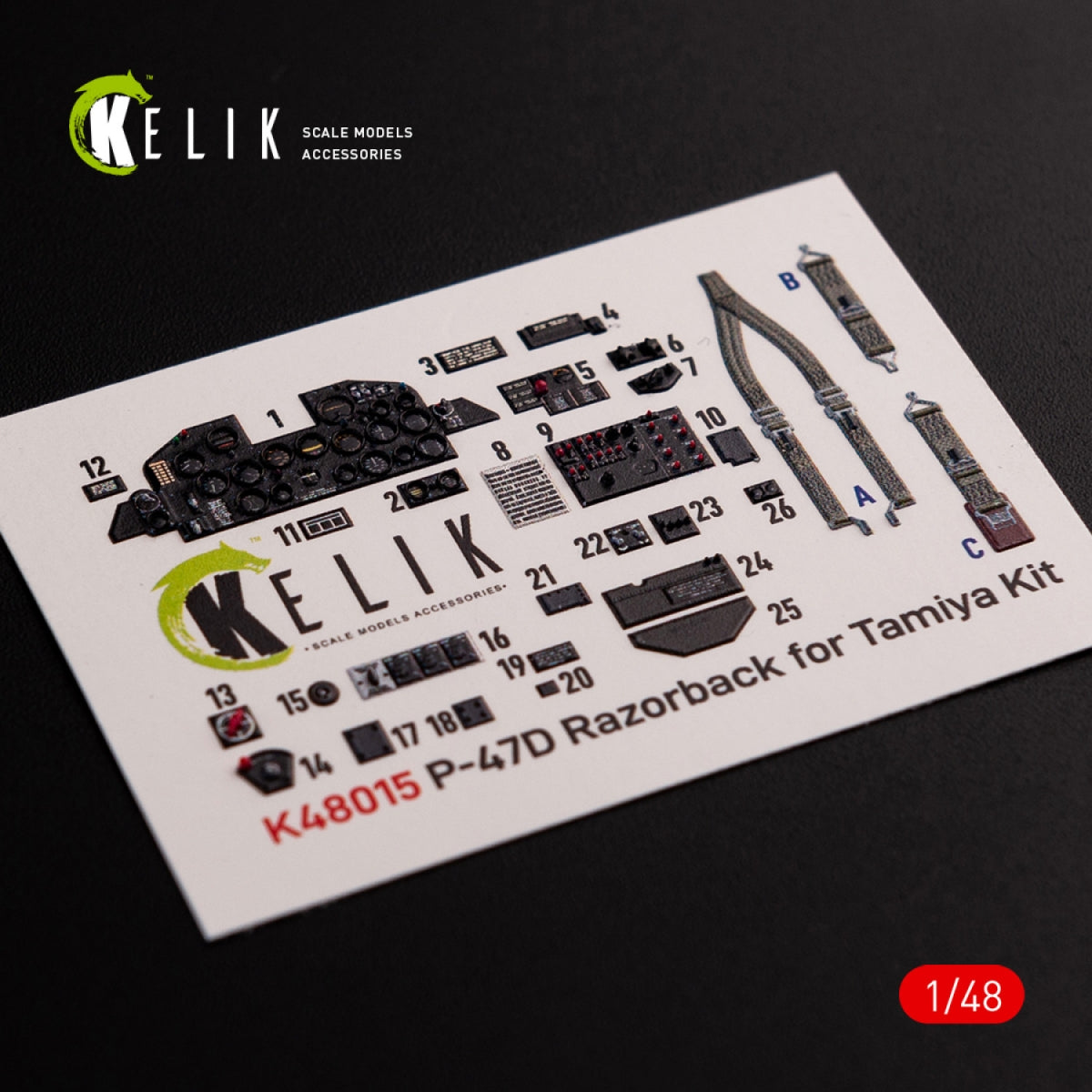 KELIK K48015 P-47D "Razorback" interior 3D decals for Tamiya kit 1/48