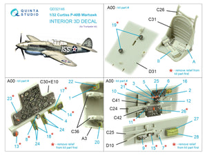 Quinta Studio QD32146 P-40B Warhawk 3D-Printed &amp;amp; colored Interior on decal paper (Trumpeter) 1/32 – Bild 2