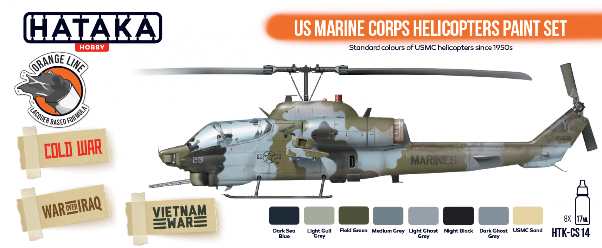 Hataka HTK-CS14 ORANGE LINE – US Marine Corps Helicopters Paint Set (8x17ml) – obrázek 2