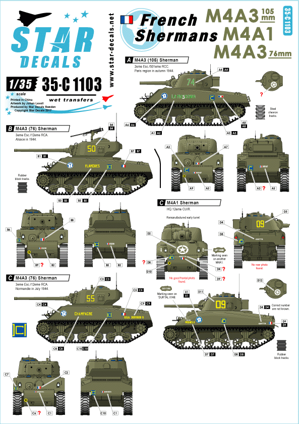 Star Decals 35-C1103 French Shermans #2 1/35
