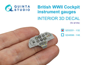 Quinta Studio QD32251 British WWII Cockpit instrument gauges 3D-Printed &amp;amp; colored Interior on decal paper (All Kits) 1/32
