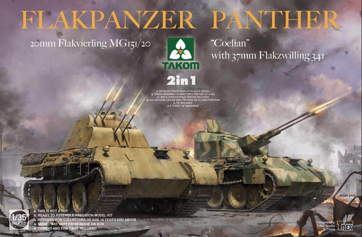 Takom 2105 Flakpanzer Panther Coelian with 37mm Flakzwilling 341 &amp;amp; 20mm flakvierling mg151/20 2 in 1 1/35