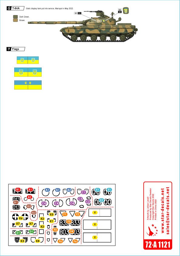 Star Decals 72-A1121 War in Ukraine # 4. Ukrainian T-64 mix in 2022 war 1/72 – Bild 2