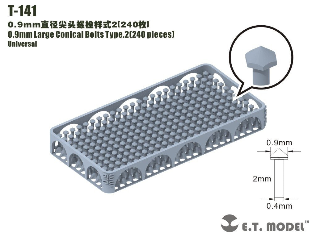 ET Model T-141 0.9mm Large Conical Bolts Type.2 240 pieces