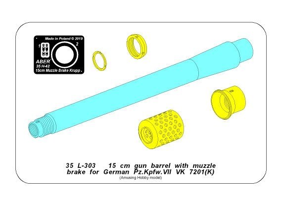 Aber 35L-303 150mm barrel with brake for German Pz.Kpfw. VII VK 7201 tank (K) 1/35 – image 3