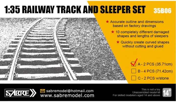 Saber 35B06-A Railway Track &amp; Sleeper Set (2 x 35.71 cm) 1/35