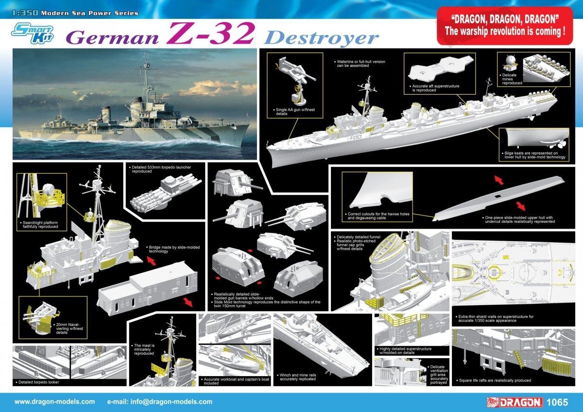 Dragon 1065 German Z-32 Destroyer 1/350