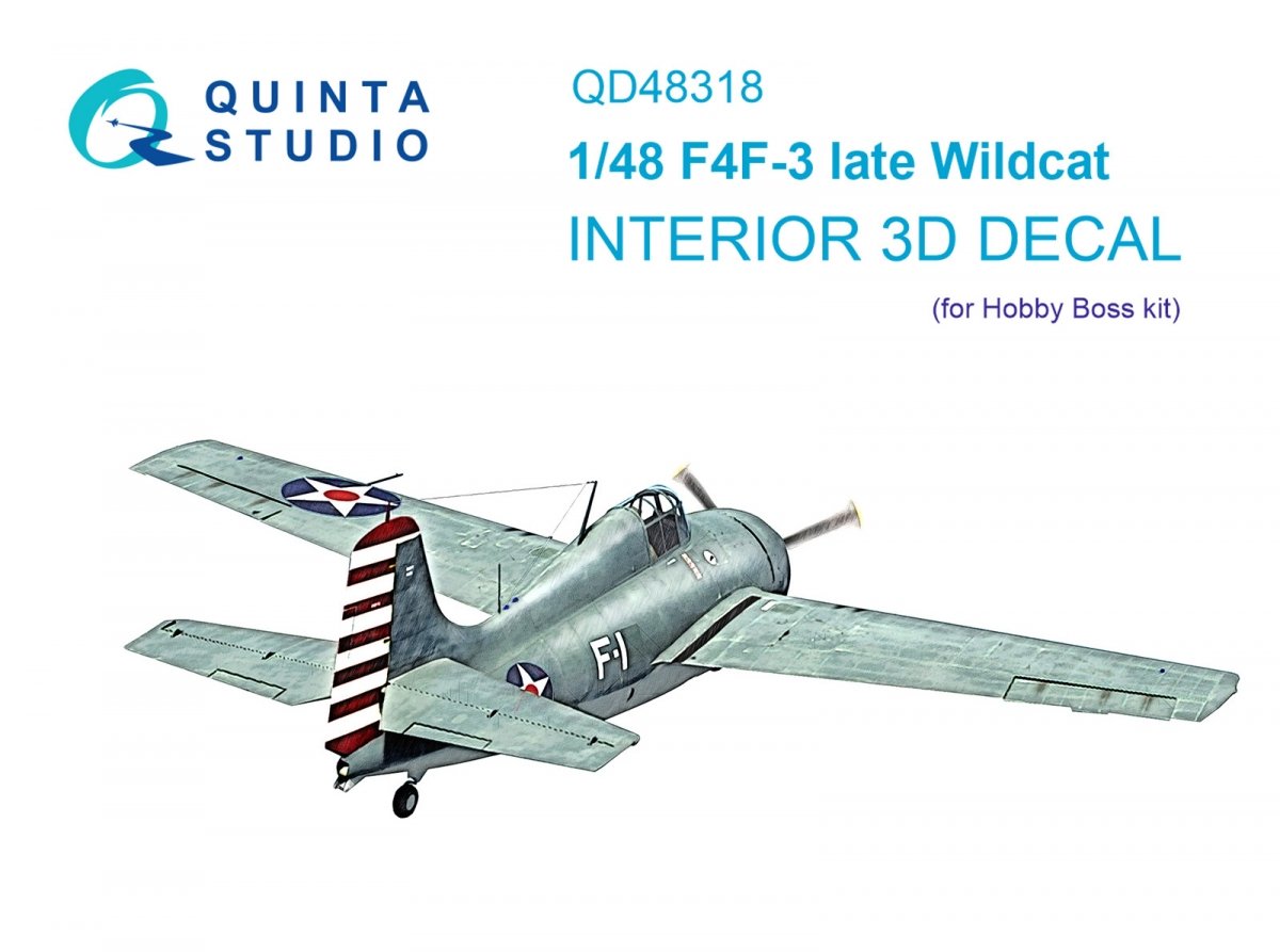 Quinta Studio QD48318 F4F-3 late 3D-Printed &amp; colored Interior on decal paper (Hobby Boss) 1/48