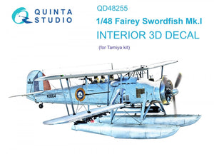 Quinta Studio QD48255 Swordfish Mk.I 3D-Printed &amp;amp; colored Interior on decal paper (Tamiya) 1/48