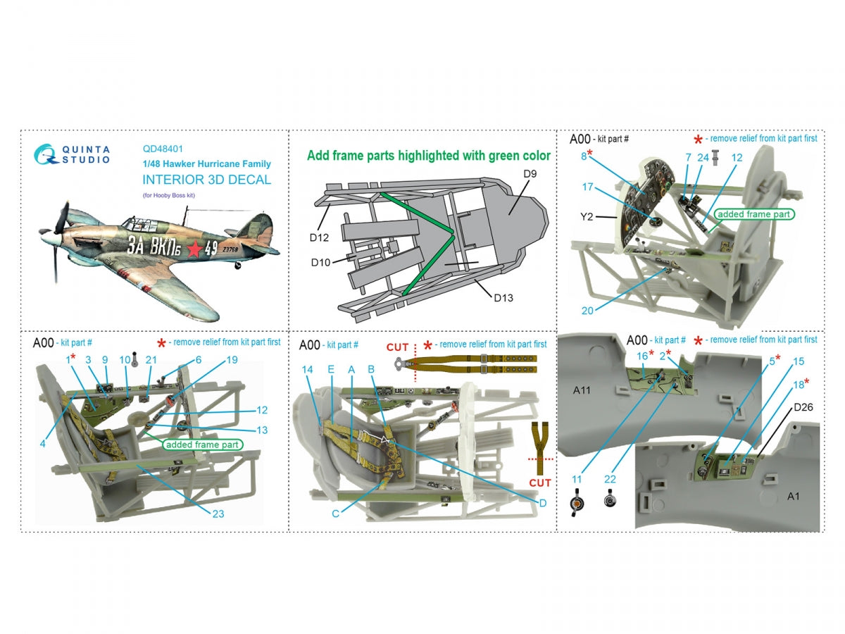 Quinta Studio QD48401 Hawker Hurricane family 3D-Printed &amp;amp; colored Interior on decal paper (Hobby Boss) 1/48 – Bild 2