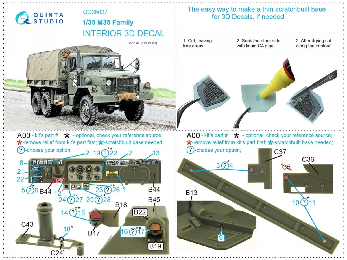 Quinta Studio QD35037 M35 Family 3D-Printed &amp;amp; colored Interior on decal paper (AFV club) 1/35 – immagine 6