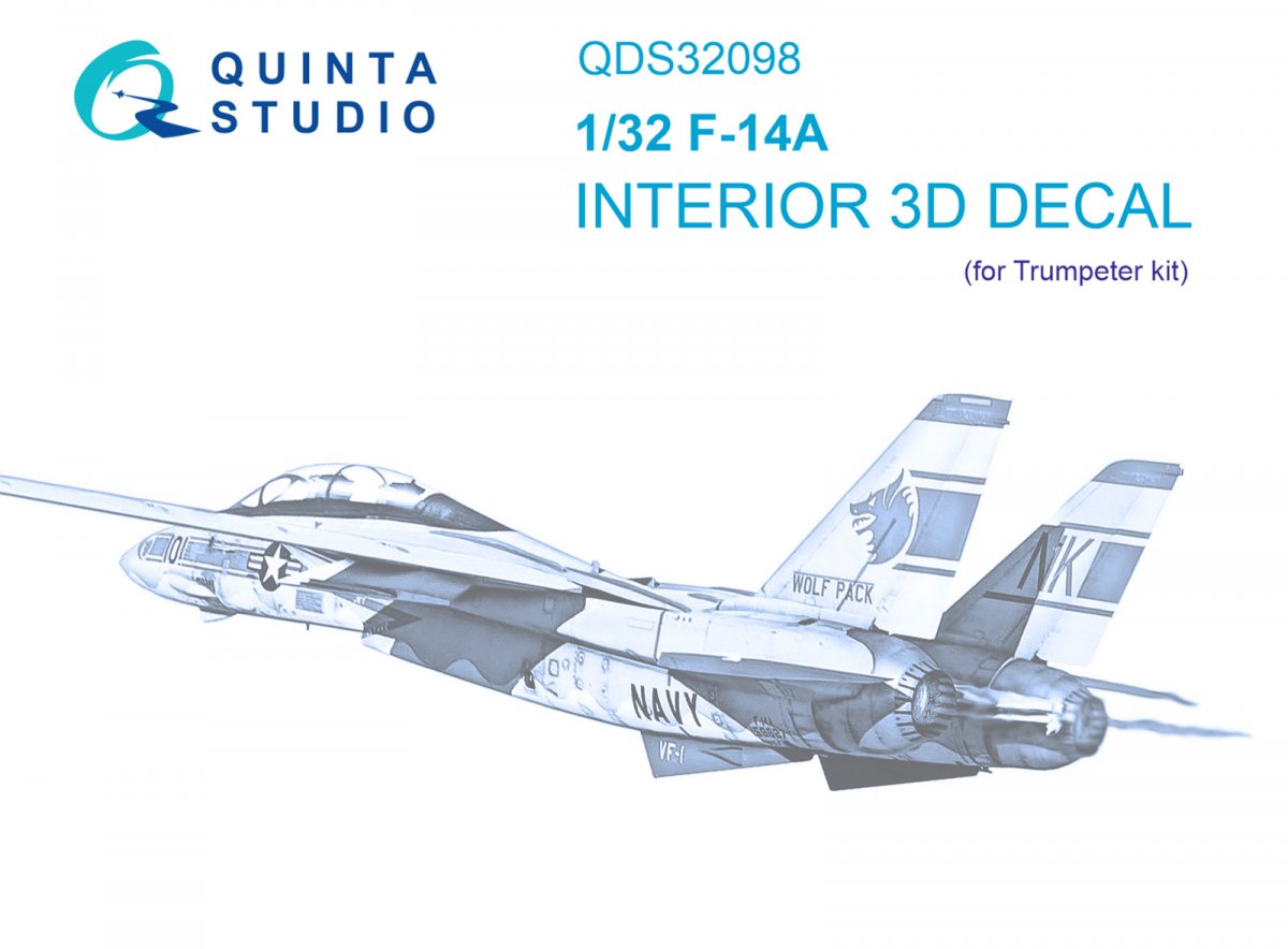Quinta Studio QDS-32098 F-14A 3D-Printed &amp; colored Interior on decal paper ( Trumpeter ) (Small version) 1/32
