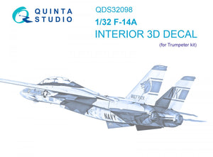 Quinta Studio QDS-32098 F-14A 3D-Printed &amp;amp; colored Interior on decal paper ( Trumpeter ) (Small version) 1/32