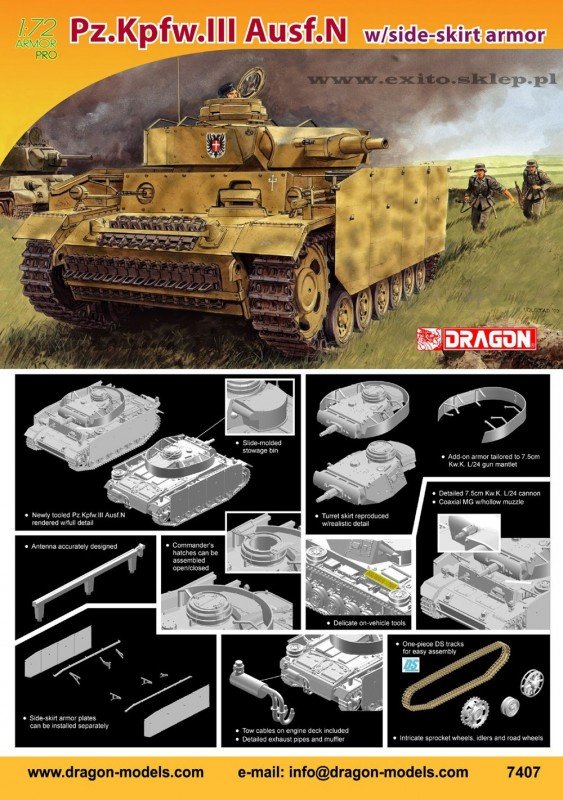Dragon 7407 Pz.Kpfw.III Ausf.N avec armure à jupe latérale (1/72) – image 3