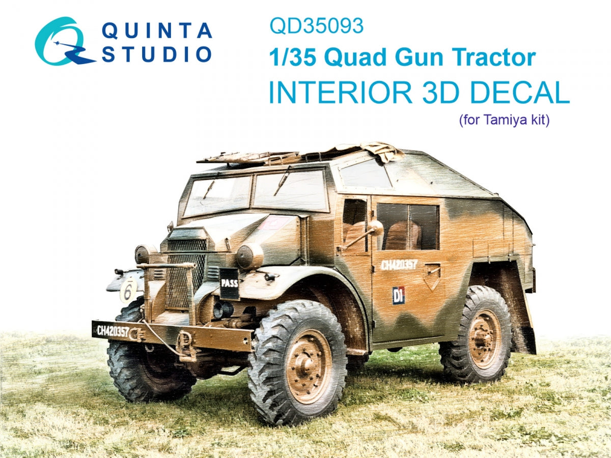 Quinta Studio QD35093 Quad Gun Tractor 3D-Printed &amp;amp; colored Interior on decal paper (Tamiya) 1/35