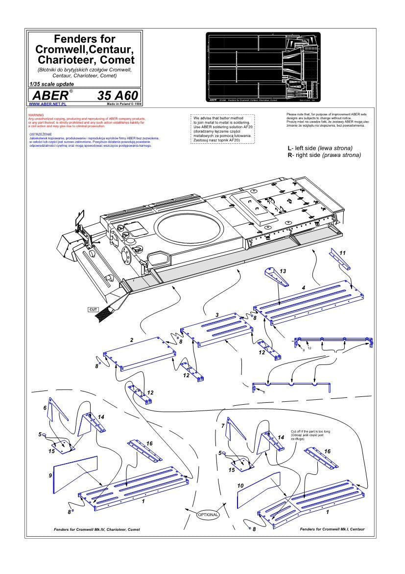 Aber 35A060 Fenders for Cromwell, Centaur, Comet (1/35) – immagine 4