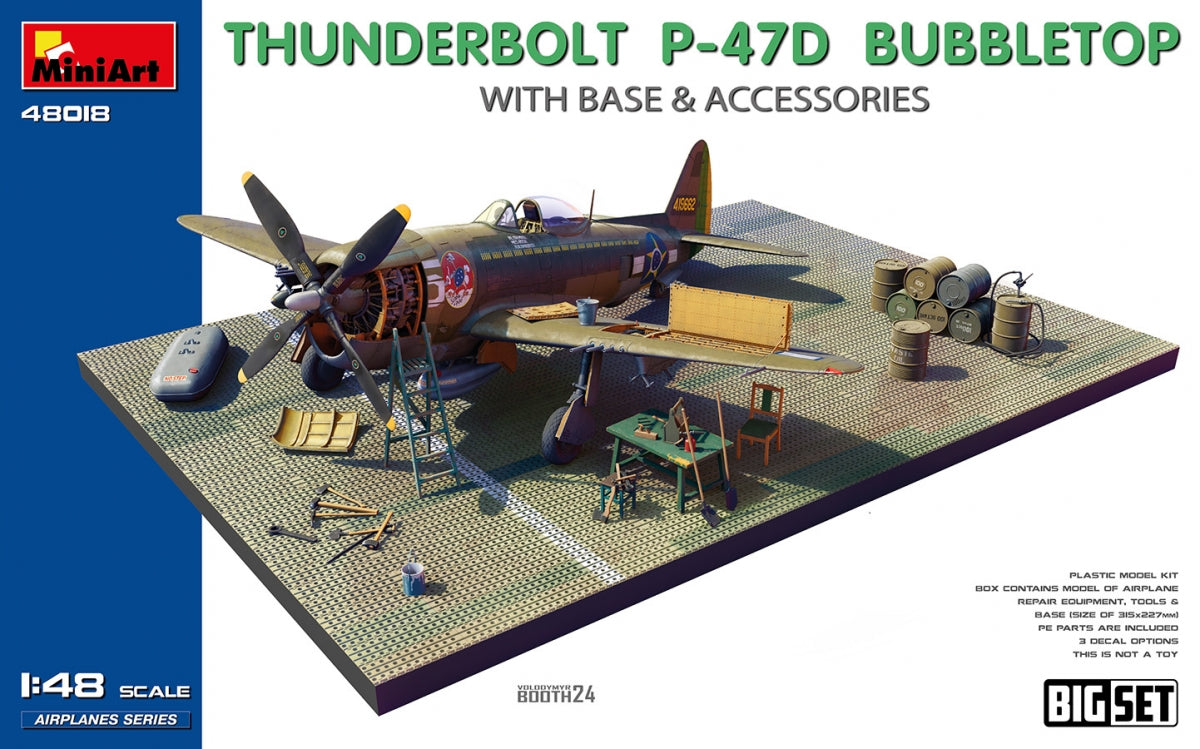 MiniArt 48018 THUNDERBOLT P-47D BUBBLETOP WITH BASE &amp; ACCESSORIES. BIG SET 1/48