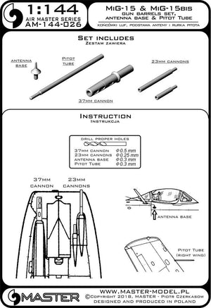 Master AM-144-026 MiG-15, MiG 15 bis - barrel tips, antenna base and pitot tube 1/144 – immagine 3