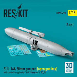 RESKIT RS32-0470 SUU-16A 20mm gun pod (open gun bay) with centerline pylon for F-4 Phantom II (C,D) (1 pcs) (3D Printed) 1/32 – image 2