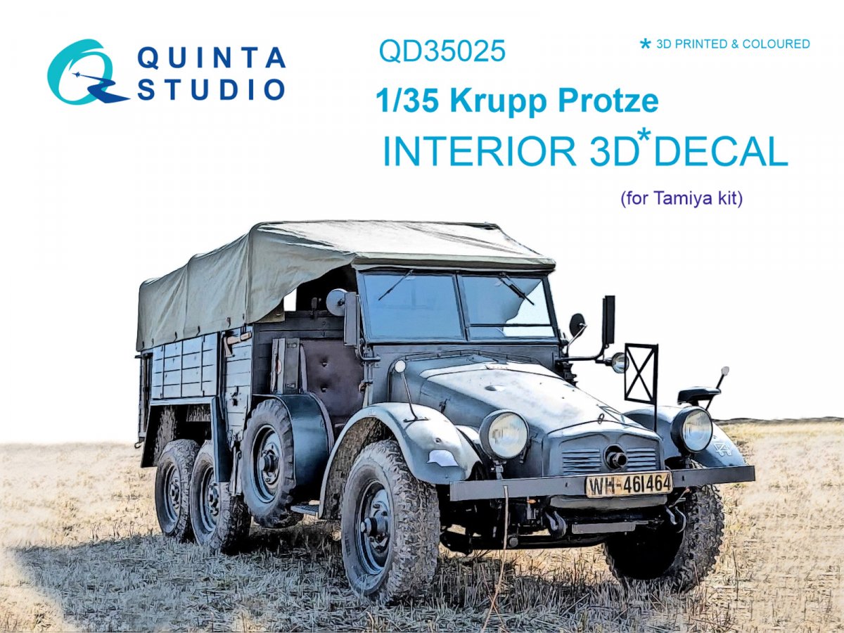 Quinta Studio QD35025 Krupp Protze 3D-Printed &amp; colored Interior on decal paper (for Tamiya kit) 1/35