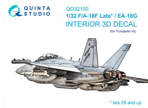 Quinta Studio QD32100 F/A-18F late / EA-18G 3D-Printed &amp;amp; colored Interior on decal paper (Trumpeter) 1/32