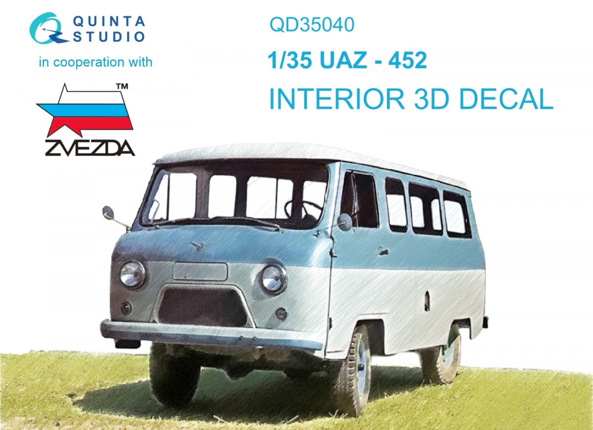 Quinta Studio QD35040 UAZ-452 3D-Printed &amp;amp; colored Interior on decal paper (Zvezda) 1/35