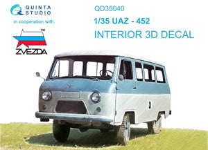 Quinta Studio QD35040 UAZ-452 3D-Printed &amp;amp; colored Interior on decal paper (Zvezda) 1/35