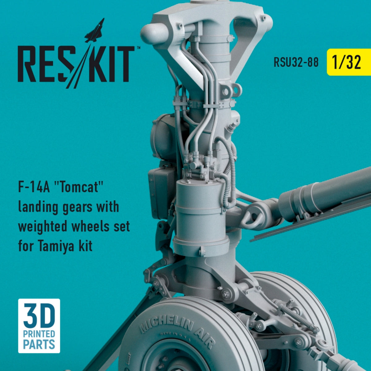RESKIT RSU32-0088 F-14A &amp;quot;TOMCAT&amp;quot; LANDING GEARS WITH WEIGHTED WHEELS SET FOR TAMIYA KIT (3D PRINTED) 1/32