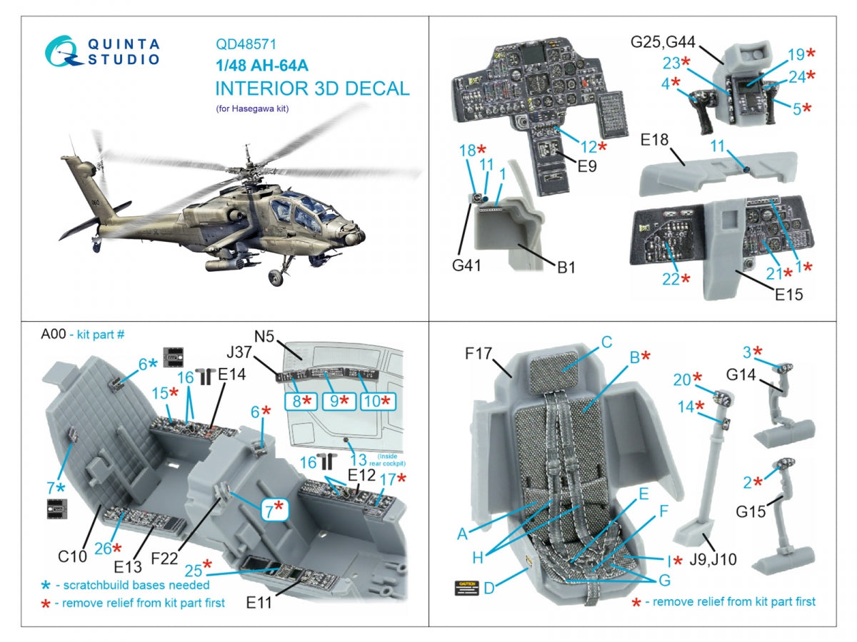 Quinta Studio QD48571 AH-64A 3D-Printed &amp;amp; colored Interior on decal paper (Hasegawa) 1/48 – Bild 12