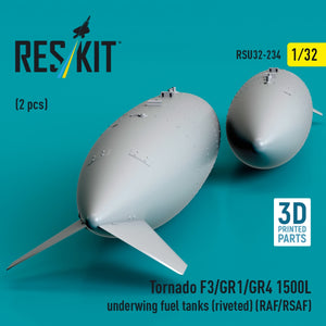 RESKIT RSU32-0234 Tornado F3/GR1/GR4 1500L underwing fuel tanks (riveted) (RAF/RSAF) (2 pcs) (3D Printed) 1/32