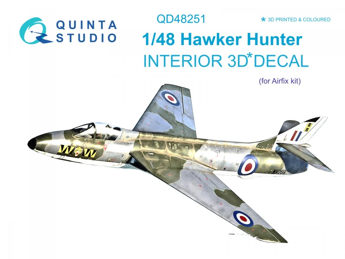 Quinta Studio QD48251 Hawker Hunter 3D-Printed &amp; colored Interior on decal paper (Airfix) 1/48