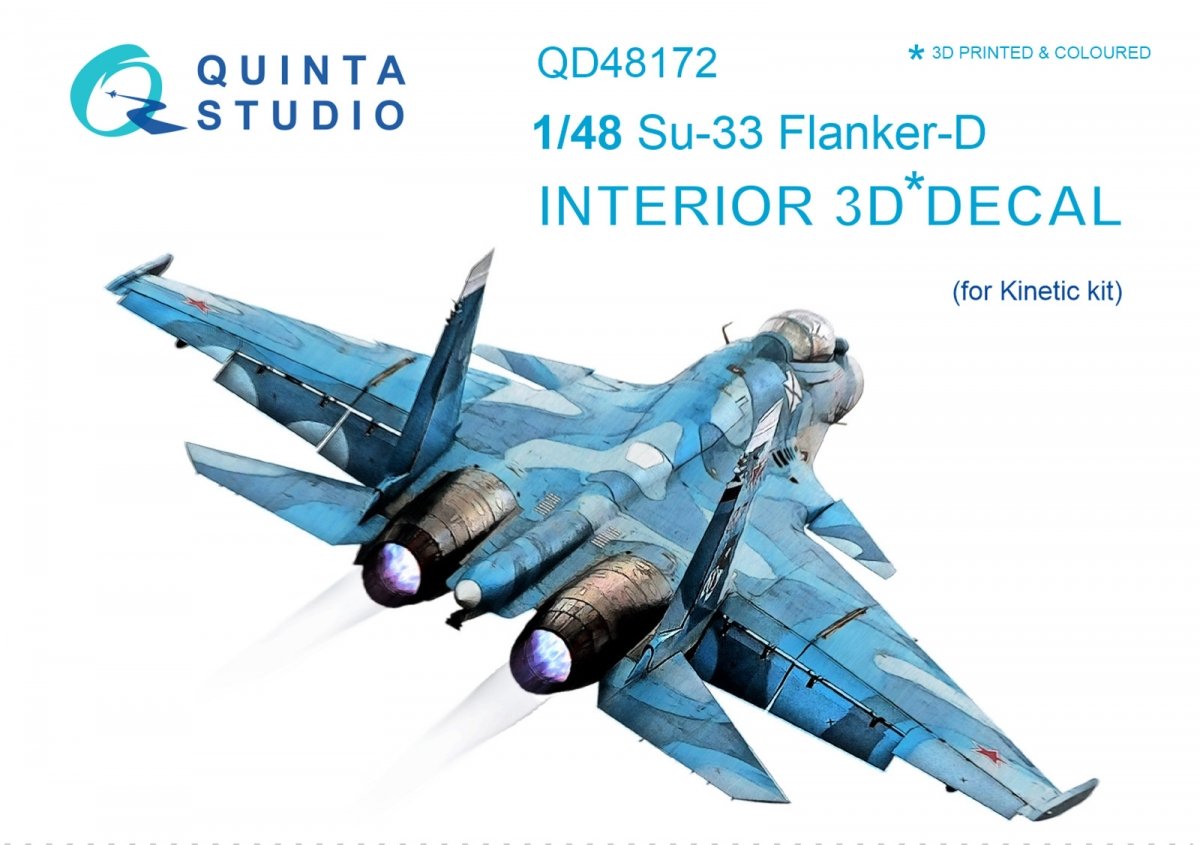 Quinta Studio QD48172 Su-33 3D-Printed &amp;amp; colored Interior on decal paper (for Kinetic kit) 1/48