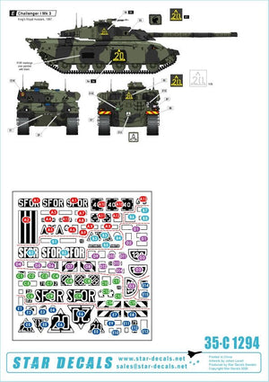 Star Decals 35-C1294 : Mélange de véhicules des forces spéciales britanniques (SFOR). Bosnie. Challenger I Mk 3, Challenger 2, Scimitar CVR(T) et FV432 Mk 2. Échelle 1/35. – image 2