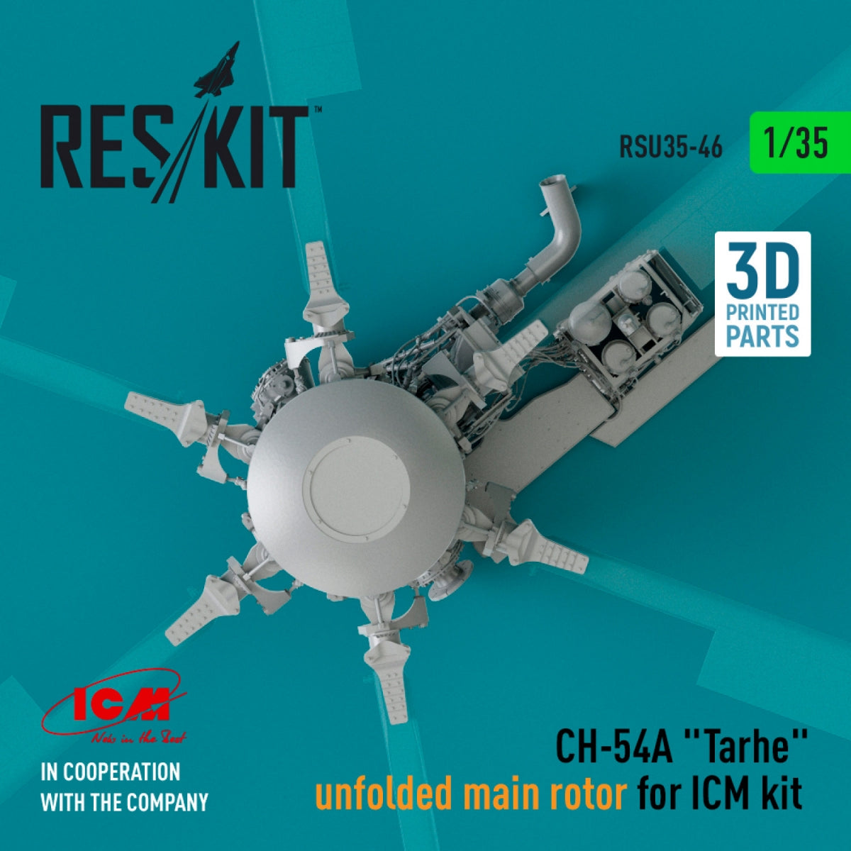 RESKIT RSU35-0046 CH-54A &amp;quot;TARHE&amp;quot; UNFOLDED MAIN ROTOR FOR ICM KIT (3D PRINTED) 1/35