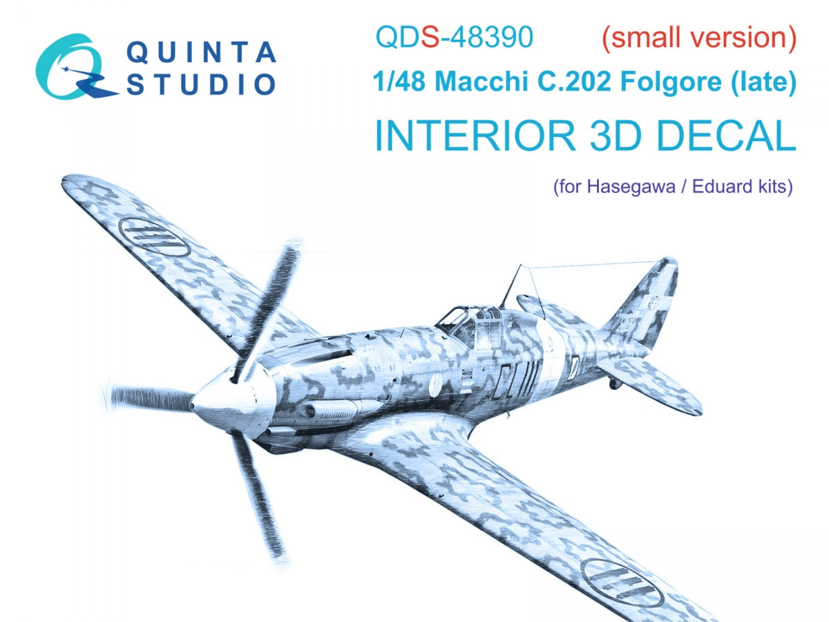 Quinta Studio QDS-48390 Macchi C.202 Folgore Late 3D-Printed &amp; colored Interior on decal paper (Hasegawa/Eduard) (Small version) 1/48
