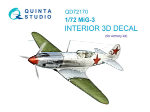Quinta Studio QD72170 MiG-3 3D-Printed colored Interior on decal paper (Armory) 1/72