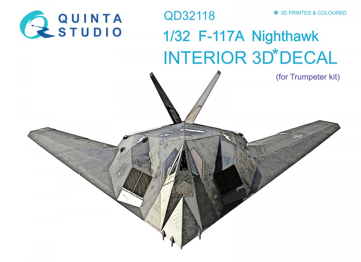 Quinta Studio QD32118 F-117A 3D-Printed &amp;amp; colored Interior on decal paper (Trumpeter) 1/32