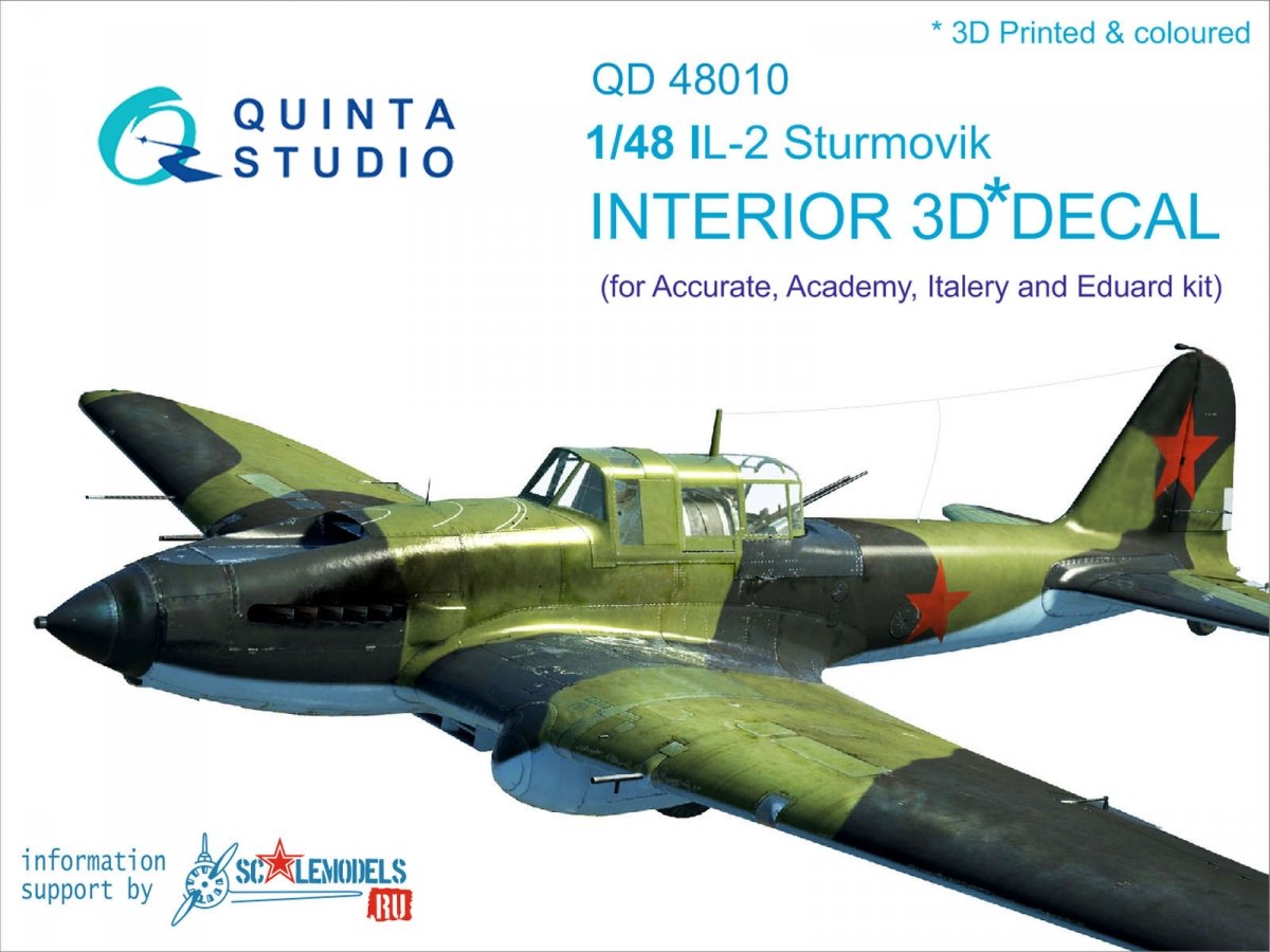 Quinta Studio QD48010 IL-2 3D-Printed &amp; colored Interior on decal paper (for Accurate/Italery/Academy/Eduard kits) 1/48