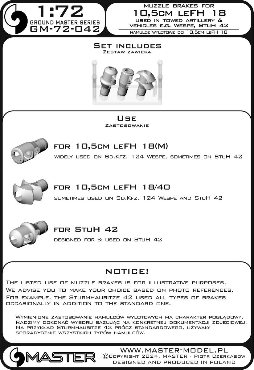 Master GM-72-042 Muzzle brake set for German 10.5cm howitzers leFH 18(M), leFH 18/40, StuH 42 (used for towed howitzers and on vehicles e.g. Wespe, StuH 42) 1/72 – Bild 8