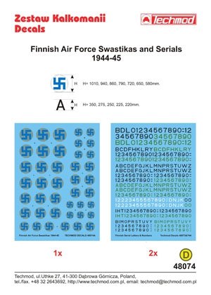 Techmod 48074 - Finnish Air Force Swastikas and Serials 1944-45 1/48 – image 2