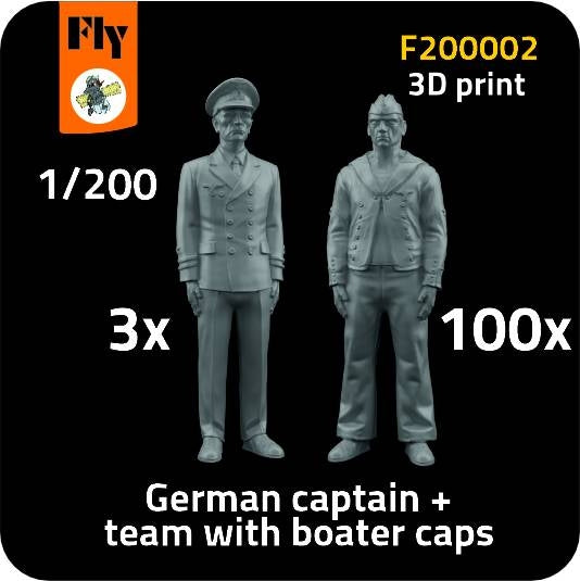 Fly F200002 3x German captain + 100x sailor figures with boater caps 1/200