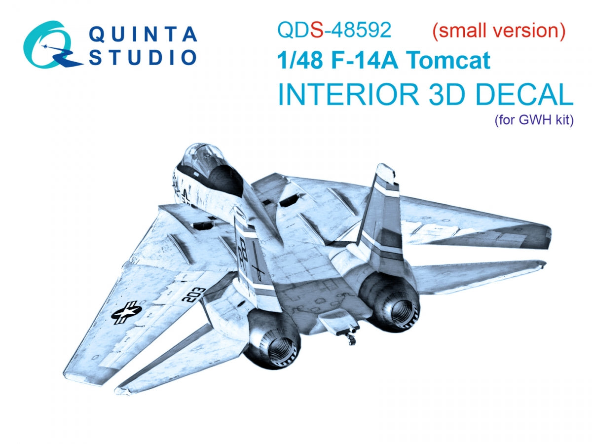 Quinta Studio QDS-48592 F-14A Tomcat 3D-Printed &amp;amp; colored Interior on decal paper (GWH) (Small version) 1/48