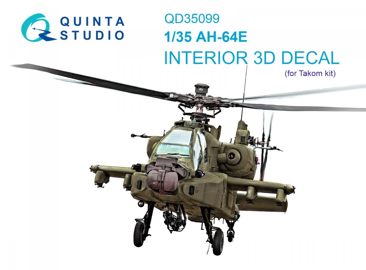 Quinta Studio QD35099 AH-64E 3D-Printed &amp;amp; colored Interior on decal paper (Takom) 1/35
