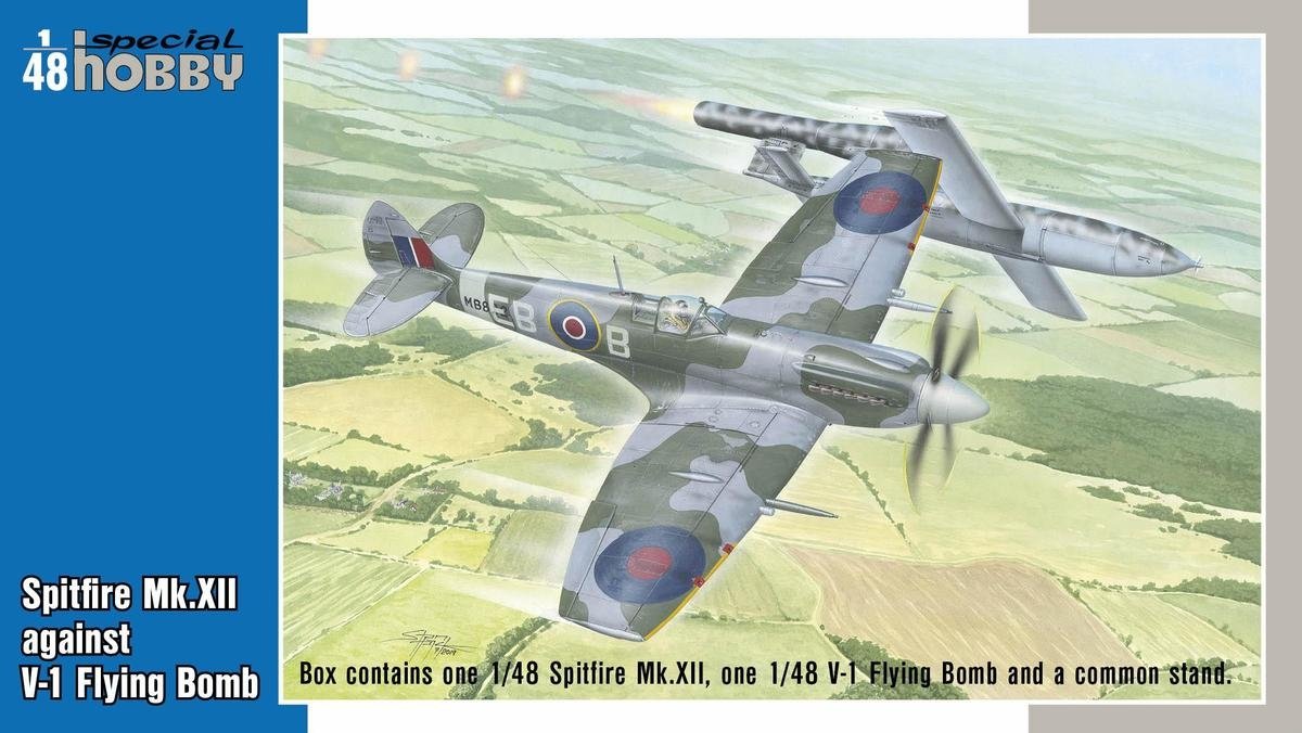 Special Hobby 48192 Spitfire Mk.XII against V-1 Flying Bomb 2 models + figure 1/48