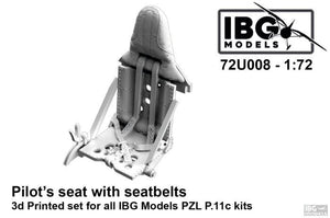 IBG 72U008 Pilot&amp;#39;s seat with seatbelts 3D printed set for all IBG Modelsd PZL P.11c kits 1/72