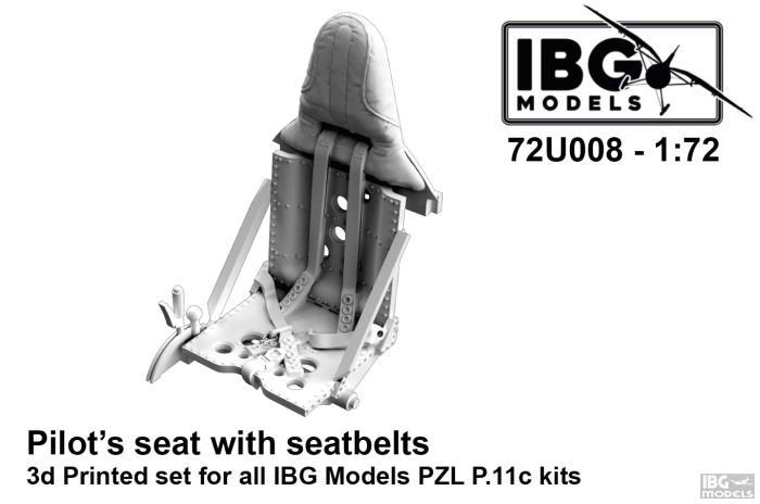 IBG 72U008 Pilot&amp;#39;s seat with seatbelts 3D printed set for all IBG Modelsd PZL P.11c kits 1/72