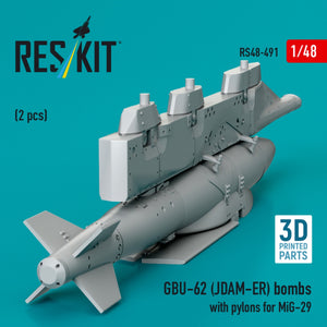 RESKIT RS48-0491 GBU-62 (JDAM-ER) bombs with pylons for MiG-29 &amp;quot;Fulcrum&amp;quot; (2 pcs) (3D Printed) 1/48 – image 3