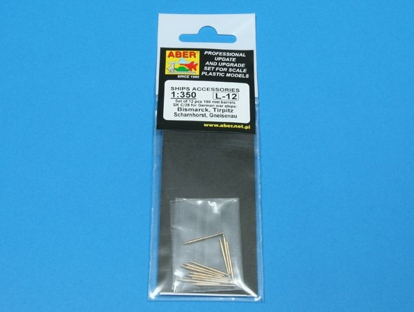 Aber 350L-12 Set of 12 pcs 150 mm barrels for German ships: Bismarck, Tirpitz, Scharnhorst, Gneisenau 1/350 – zdjęcie 4