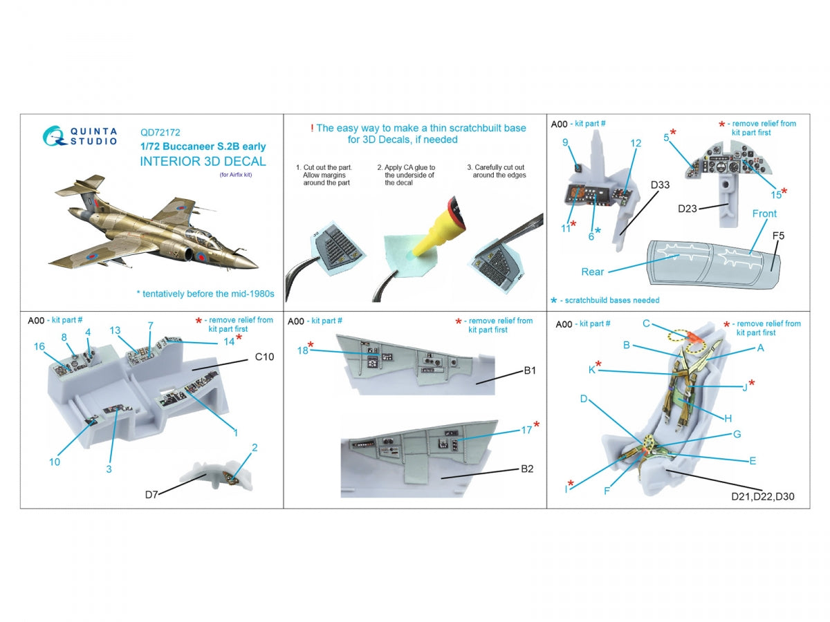 Quinta Studio QD72172 Blackburn Buccaneer S.2B Early Intérieur imprimé en 3D et coloré sur papier décalcomanie (Airfix) 1/72 – image 3